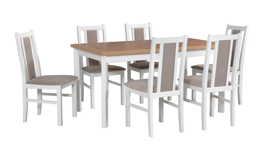Set Masă Living Modena 1P Bialy + 6 Scaune BOS 14