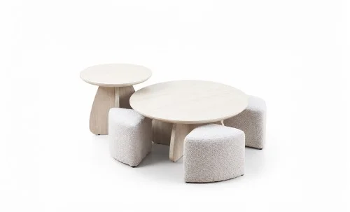 Set Măsuțe Cafea CT6563 cu 4 Tabureți Bej