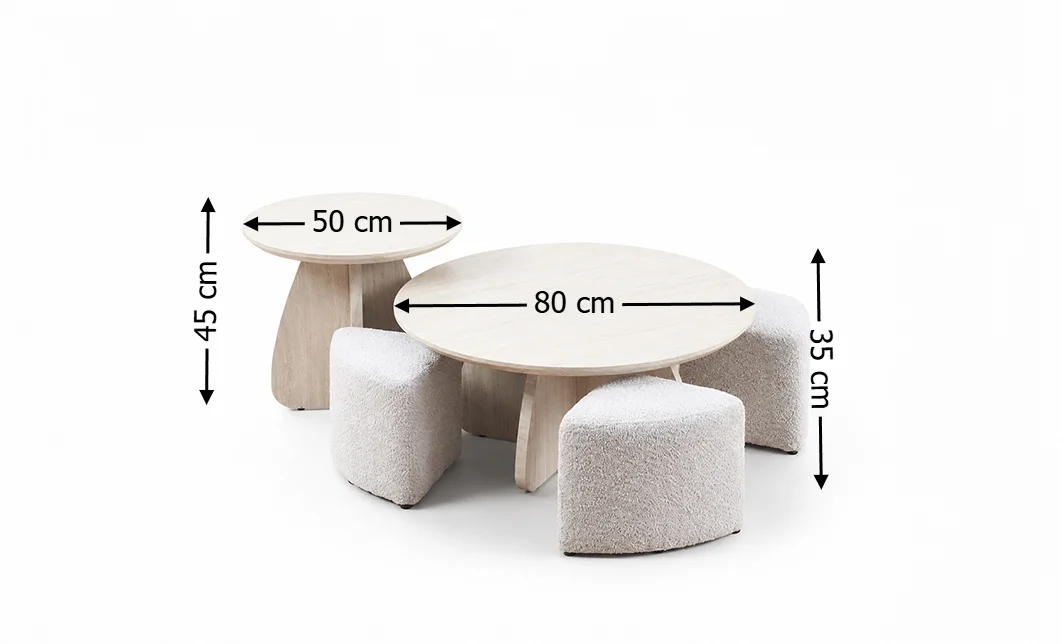 Set Măsuțe Cafea CT6563 cu 4 Tabureți Bej 2