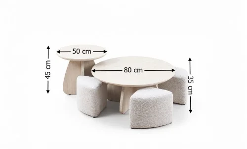 Set Măsuțe Cafea CT6563 cu 4 Tabureți Bej