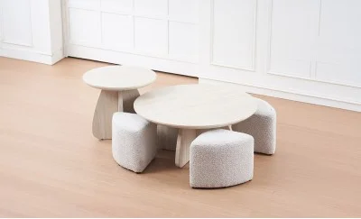Set Măsuțe Cafea CT6563 cu 4 Tabureți Bej