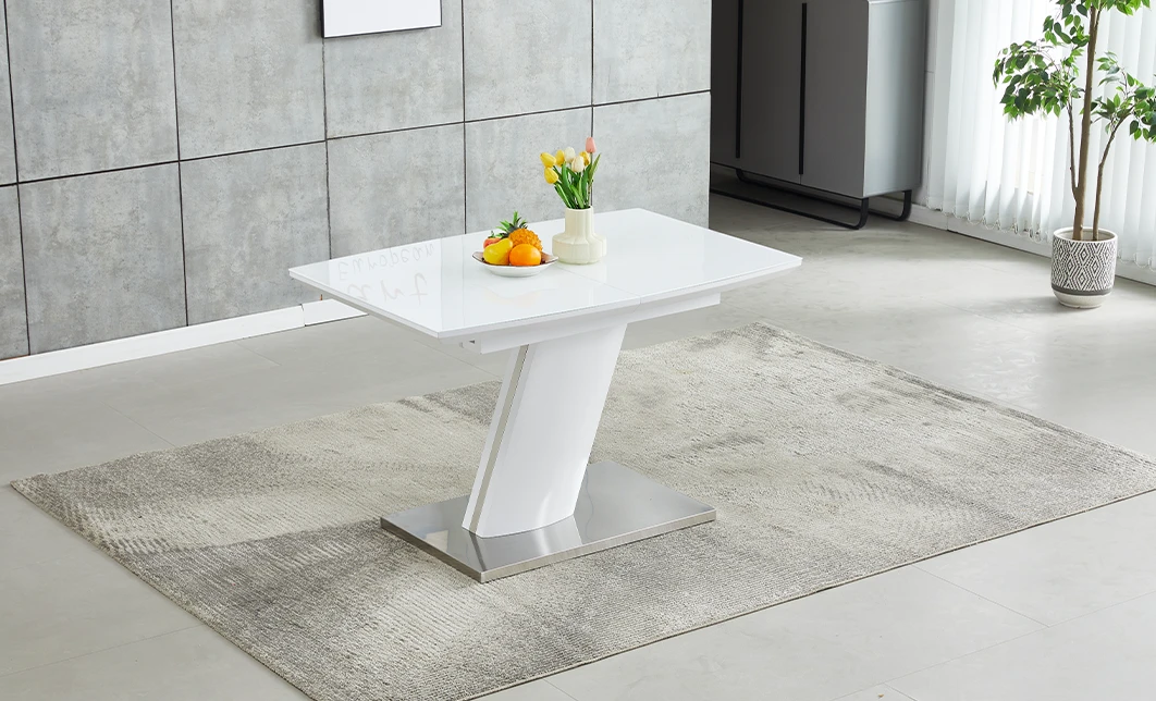 Set Masă Living Extensibilă KJT381 Alb cu 6 Scaune KJC80 Gri 2