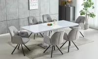 Set Masă Living Extensibilă KJT381 Alb cu 6 Scaune KJC80 Gri
