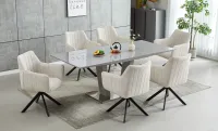 Set Masă Living Extensibilă KJT382 Gri cu 4 Scaune KJC385 Bej