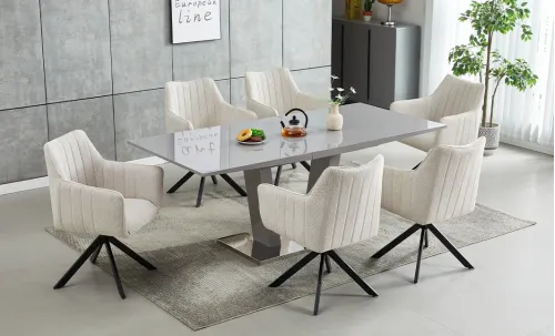 Set Masă Living Extensibilă KJT382 Gri cu 6 Scaune KJC385 Bej