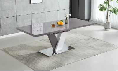 Set Masă Living Extensibilă KJT384 Gri cu 6 Scaune KJC385 Gri