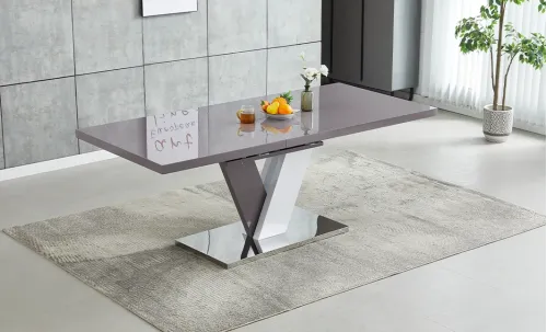Set Masă Living Extensibilă KJT384 Gri cu 6 Scaune KJC385 Gri