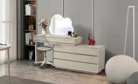 Măsuță Toaletă T6018 Albă Extensibilă cu 3 culori LED și Oglindă
