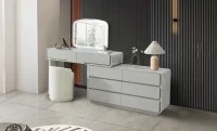 Măsuță Toaletă T6068 Gri Olive Extensibilă cu 3 culori LED și Oglindă