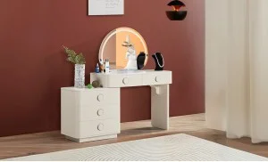 Măsuță Toaletă T6225 Albă Extensibilă cu 3 culori LED și Oglindă
