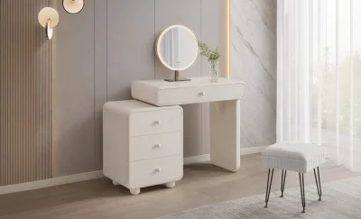Măsuță Toaletă T632-4 Albă Extensibilă cu 3 culori LED și Oglindă