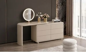 Măsuță Toaletă T652-6 Gri Extensibilă cu 3 culori LED și Oglindă