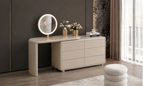 Măsuță Toaletă T652-6 Gri Extensibilă cu 3 culori LED și Oglindă