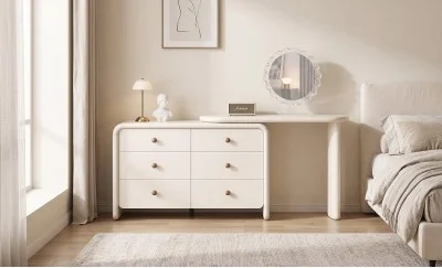 Măsuță Toaletă T663-6 Crem Extensibilă cu 3 culori LED și Oglindă