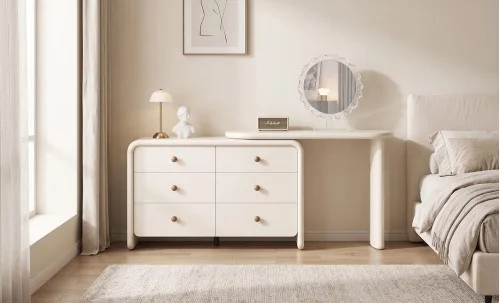 Măsuță Toaletă T663-6 Crem Extensibilă cu 3 culori LED și Oglindă