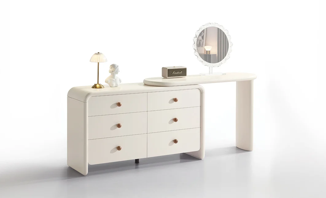 Măsuță Toaletă T663-6 Crem Extensibilă cu 3 culori LED și Oglindă 1