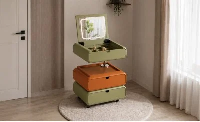 Măsuță Toaletă Ajustabilă pe Înălțime T680-3 Verde / Portocalie Extensibilă cu 3 culori LED și Oglindă Reglabilă