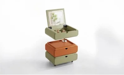 Măsuță Toaletă Ajustabilă pe Înălțime T680-3 Verde / Portocalie Extensibilă cu 3 culori LED și Oglindă Reglabilă