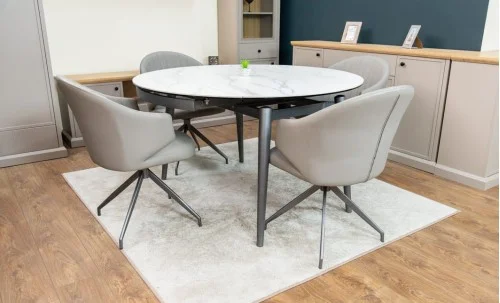 Set Masă Living Extensibilă CT106 Blat Ceramic Alb cu 4 Scaune CY815 Gri