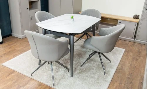 Set Masă Living Extensibilă CT106 Blat Ceramic Alb cu 4 Scaune CY815 Gri