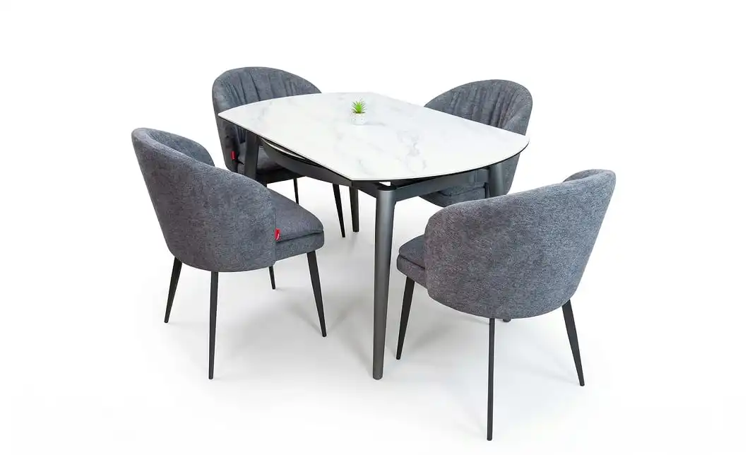 Set Masă Living Extensibilă CT106 Blat Ceramic Alb cu 4 Scaune DCM0102CF Gri 1