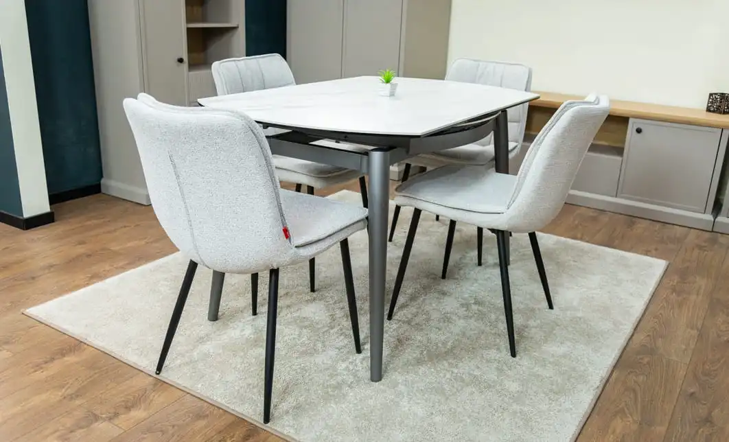 Set Masă Living Extensibilă CT106 Blat Ceramic Alb cu 4 Scaune DCM2001AF Bej 4
