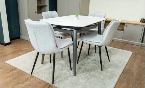 Set Masă Living Extensibilă CT106 Blat Ceramic Alb cu 4 Scaune DCM2001AF Bej