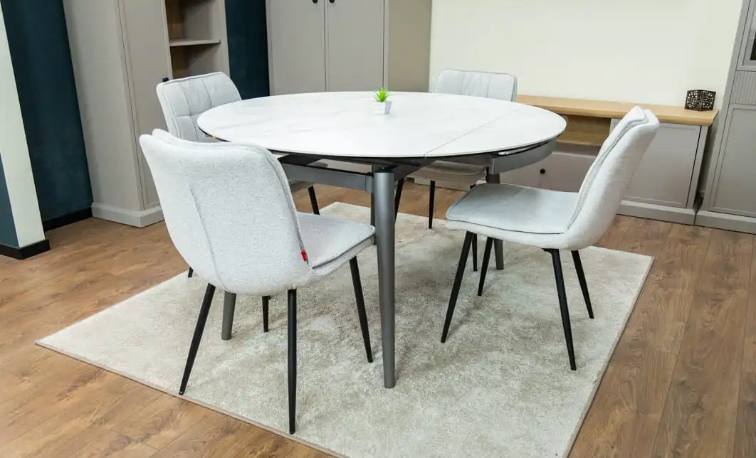 Set Masă Living Extensibilă CT106 Blat Ceramic Alb cu 4 Scaune DCM2001AF Bej 7