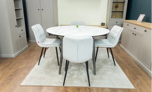 Set Masă Living Extensibilă CT106 Blat Ceramic Alb cu 4 Scaune DCM2001AF Bej