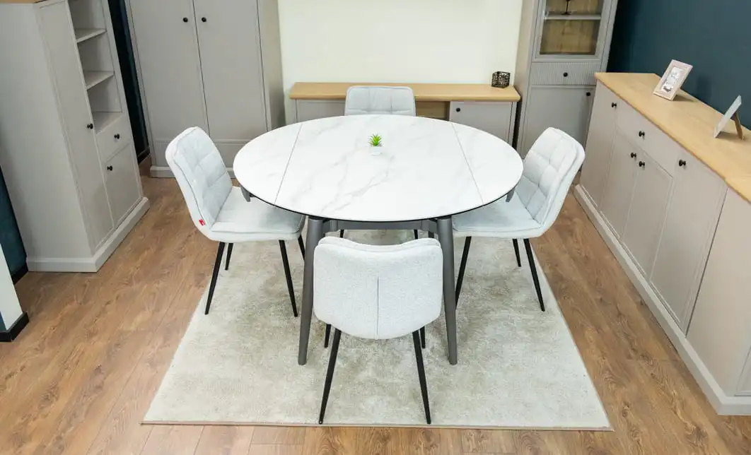 Set Masă Living Extensibilă CT106 Blat Ceramic Alb cu 4 Scaune DCM2001AF Bej 9
