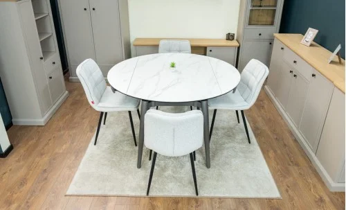 Set Masă Living Extensibilă CT106 Blat Ceramic Alb cu 4 Scaune DCM2001AF Bej
