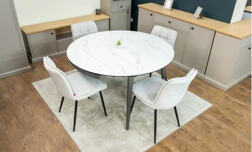 Set Masă Living Extensibilă CT106 Blat Ceramic Alb cu 4 Scaune DCM2001AF Bej