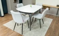 Set Masă Living Extensibilă CT106 Blat Ceramic Alb cu 4 Scaune DCM2001AF Bej