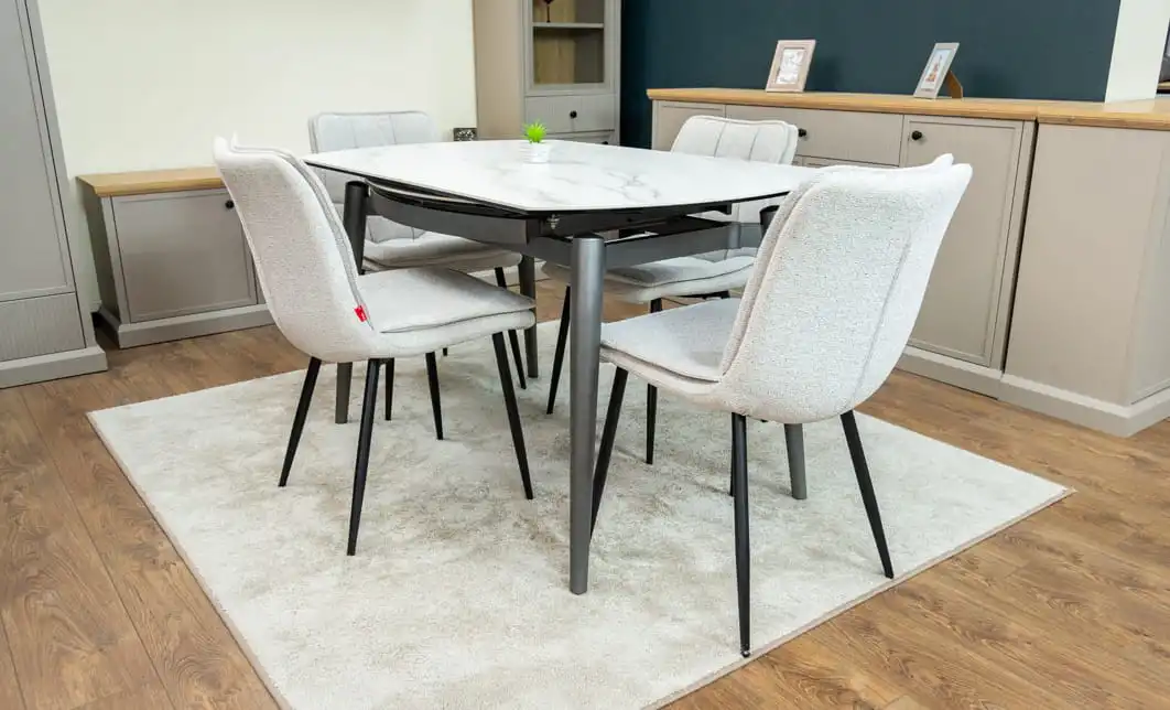 Set Masă Living Extensibilă CT106 Blat Ceramic Alb cu 4 Scaune DCM2001AF Bej 3
