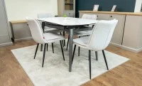 Set Masă Living Extensibilă CT106 Blat Ceramic Alb cu 4 Scaune DCM2001AF Bej 3