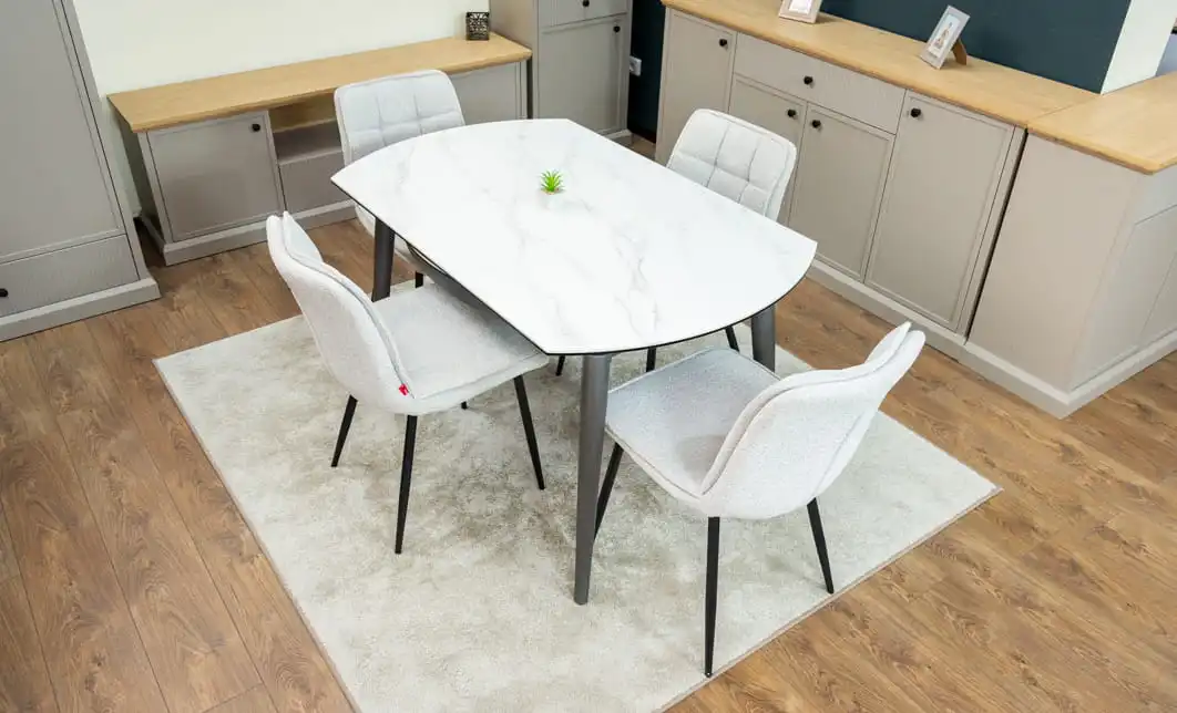 Set Masă Living Extensibilă CT106 Blat Ceramic Alb cu 4 Scaune DCM2001AF Bej 2