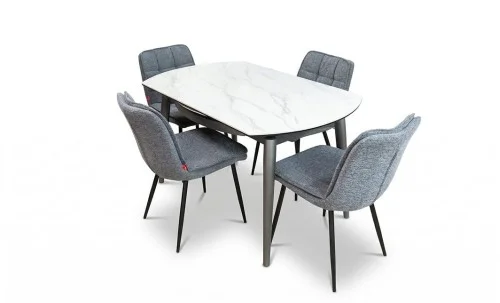 Set Masă Living Extensibilă CT106 Blat Ceramic Alb cu 4 Scaune DCM2001AF Gri
