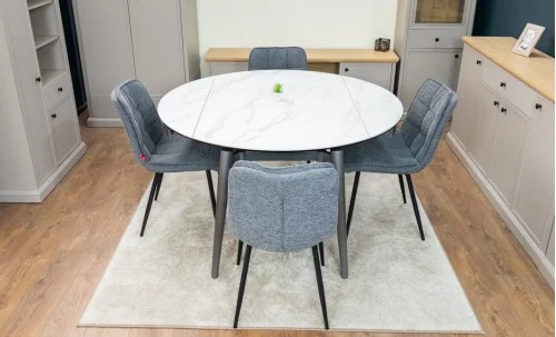 Set Masă Living Extensibilă CT106 Blat Ceramic Alb cu 4 Scaune DCM2001AF Gri