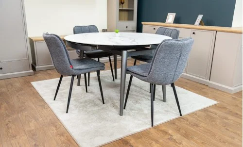 Set Masă Living Extensibilă CT106 Blat Ceramic Alb cu 4 Scaune DCM2001AF Gri