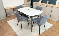 Set Masă Living Extensibilă CT106 Blat Ceramic Alb cu 4 Scaune DCM2001AF Gri