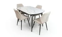 Set Masă Living Extensibilă CT106 Blat Ceramic Alb cu 4 Scaune Tapițate KJC104 Bej