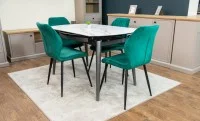 Set Masă Living Extensibilă CT106 Blat Ceramic Alb cu 4 Scaune Tapițate KJC104 Verzi 3