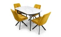 Set Masă Living Extensibilă CT106 Blat Ceramic Alb cu 4 Scaune Tapițate KJC356 Galbene 1