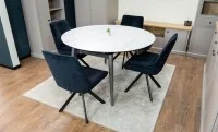 Set Masă Living Extensibilă CT106 Blat Ceramic Alb cu 4 Scaune Tapițate KJC356 Negre 6