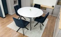 Set Masă Living Extensibilă CT106 Blat Ceramic Alb cu 4 Scaune Tapițate KJC356 Negre 7