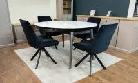 Set Masă Living Extensibilă CT106 Blat Ceramic Alb cu 4 Scaune Tapițate KJC356 Negre 10
