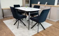 Set Masă Living Extensibilă CT106 Blat Ceramic Alb cu 4 Scaune Tapițate KJC356 Negre 3