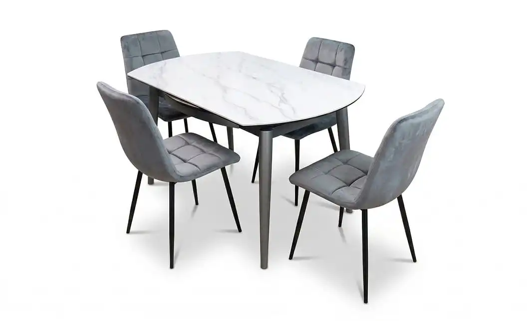 Set Masă Living Extensibilă CT106 Blat Ceramic Alb cu 4 Scaune KJC37 Gri 1