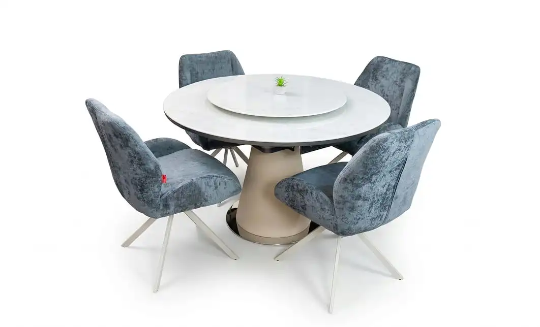 Set Masă Living Extensibilă CT163 Blat Ceramic Alb cu 4 Scaune DCM0104CS Gri 1