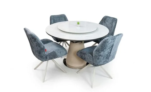 Set Masă Living Extensibilă CT163 Blat Ceramic Alb cu 4 Scaune DCM0104CS Gri